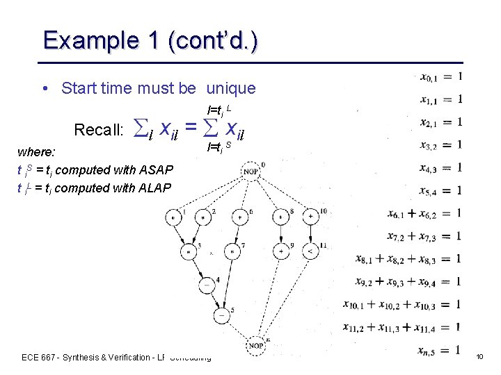 Example 1 (cont’d. ) • Start time must be unique l=ti L Recall: l