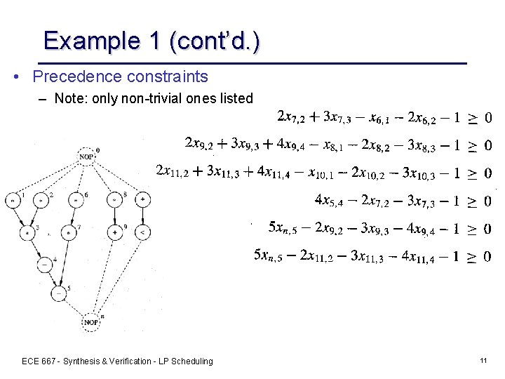 Example 1 (cont’d. ) • Precedence constraints – Note: only non-trivial ones listed ECE