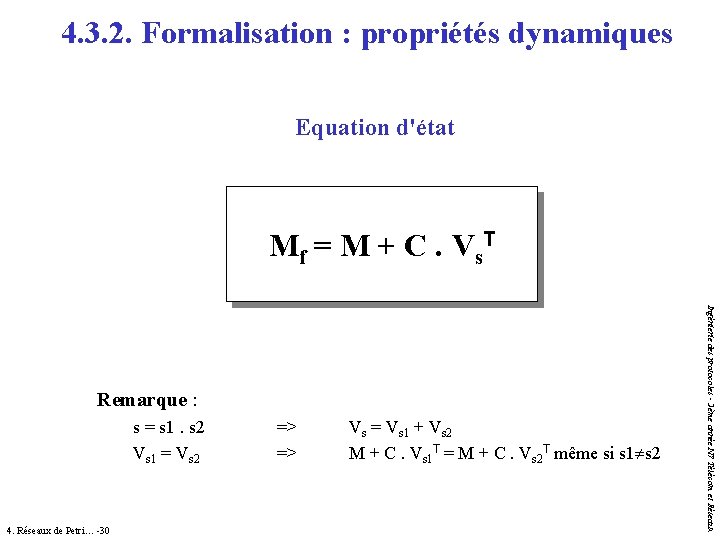 4. 3. 2. Formalisation : propriétés dynamiques Equation d'état Mf = M + C. 4. 3. 2. Formalisation : propriétés dynamiques Equation d'état Mf = M + C.