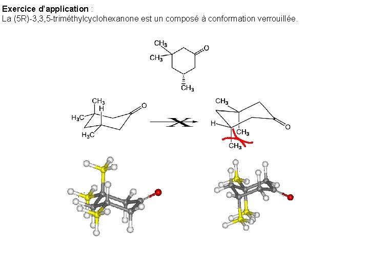 Exercice d’application : La (5 R)-3, 3, 5 -triméthylcyclohexanone est un composé à conformation