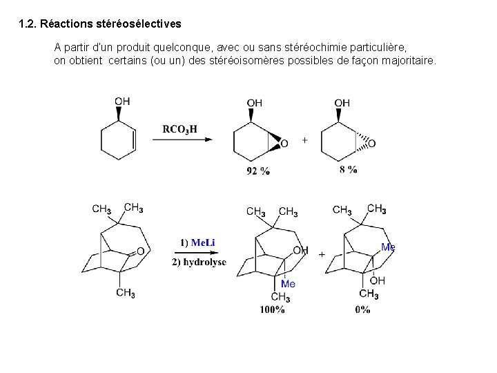 1. 2. Réactions stéréosélectives A partir d’un produit quelconque, avec ou sans stéréochimie particulière,