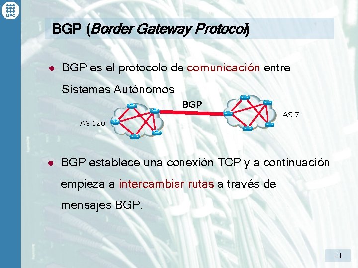 BGP (Border Gateway Protocol) l BGP es el protocolo de comunicación entre Sistemas Autónomos