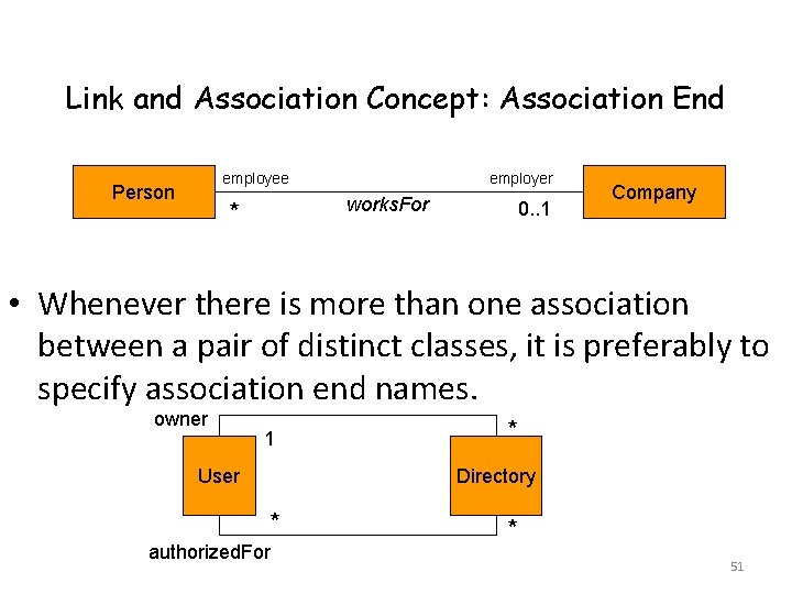 Link and Association Concept: Association End name employee Person employer works. For * 0.