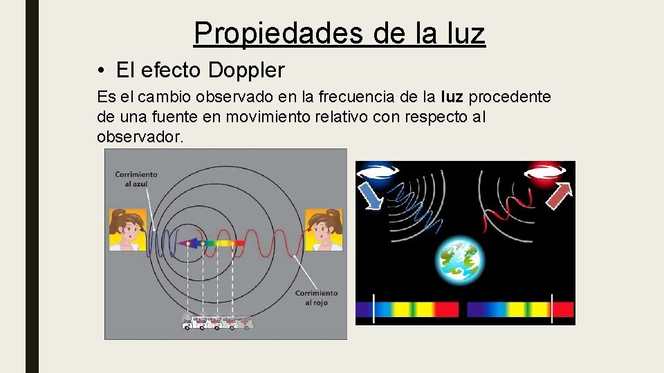 Propiedades de la luz • El efecto Doppler Es el cambio observado en la
