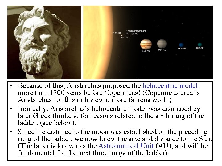  • Because of this, Aristarchus proposed the heliocentric model more than 1700 years