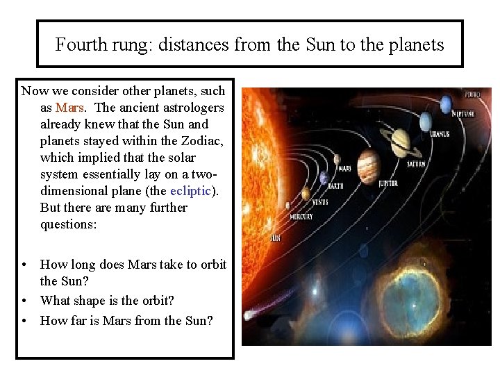 Fourth rung: distances from the Sun to the planets Now we consider other planets,