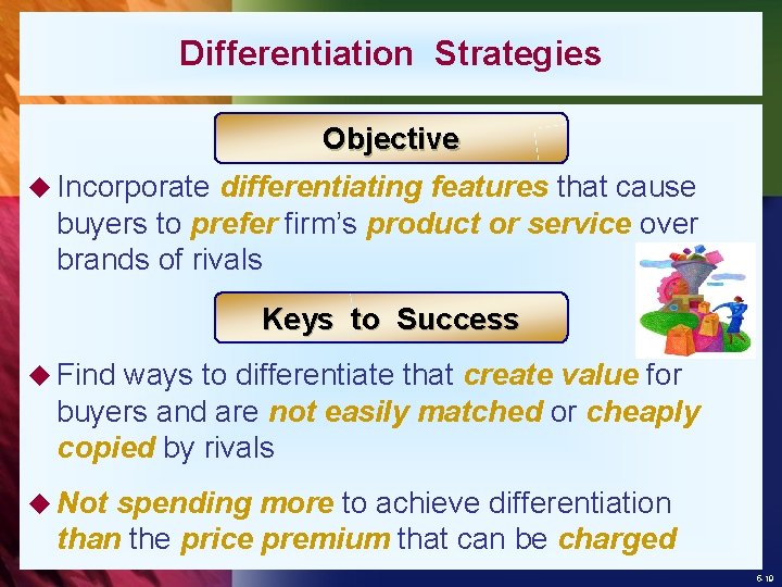 Differentiation Strategies Objective u Incorporate differentiating features that cause buyers to prefer firm’s product