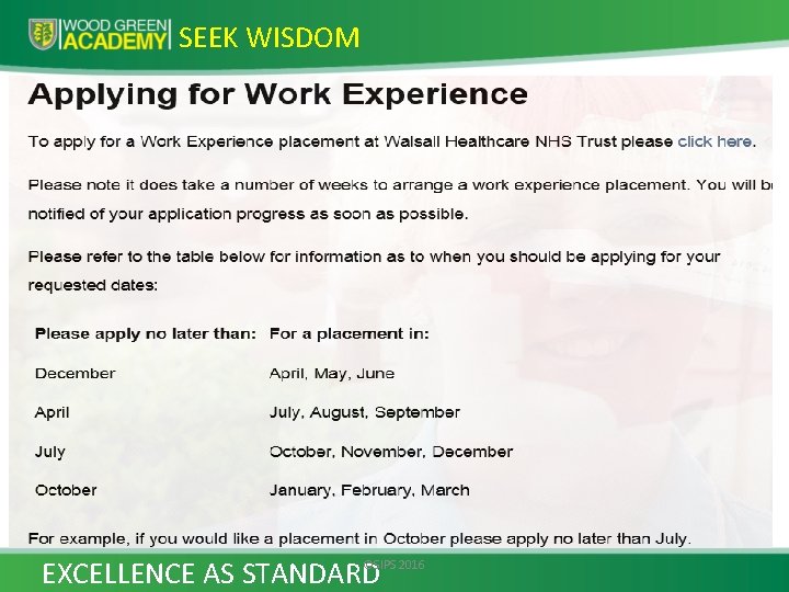 SEEK WISDOM ©SIPS 2016 EXCELLENCE AS STANDARD 