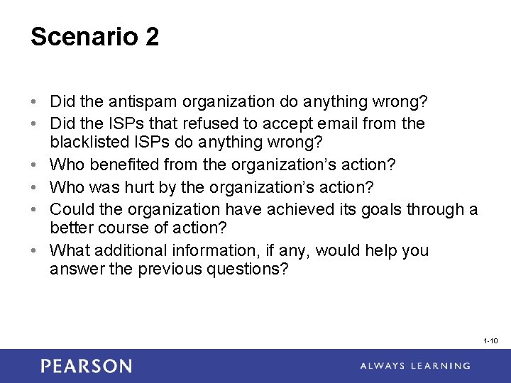 Scenario 2 • Did the antispam organization do anything wrong? • Did the ISPs