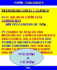 ESPÍN: CUALIDADES DIFERENCIAS CON EL L CLÁSICO: 1ª) EL VALOR DE ESPÍN ESTÁ CUANTIZADO: