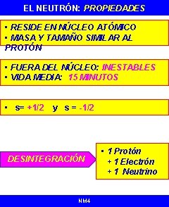 EL NEUTRÓN: PROPIEDADES • RESIDE EN NÚCLEO ATÓMICO • MASA Y TAMAÑO SIMILAR AL