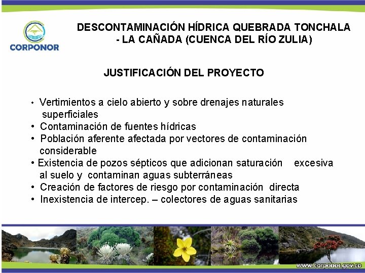 DESCONTAMINACIÓN HÍDRICA QUEBRADA TONCHALA - LA CAÑADA (CUENCA DEL RÍO ZULIA) JUSTIFICACIÓN DEL PROYECTO