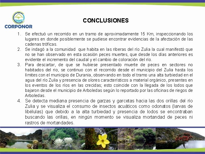 CONCLUSIONES 1. Se efectuó un recorrido en un tramo de aproximadamente 15 Km, inspeccionando