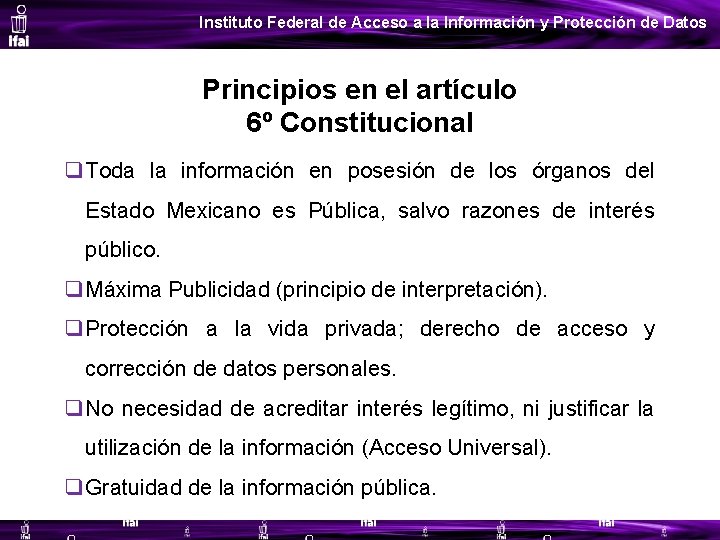 Instituto Federal de Acceso a la Información y Protección de Datos Principios en el