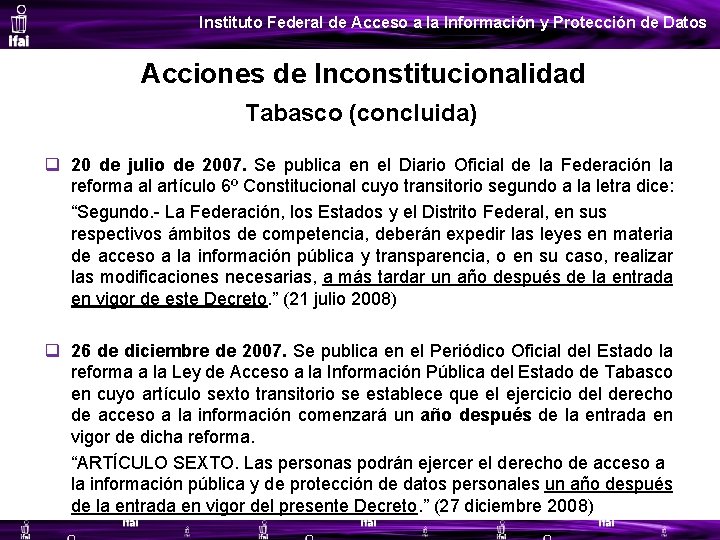 Instituto Federal de Acceso a la Información y Protección de Datos Acciones de Inconstitucionalidad