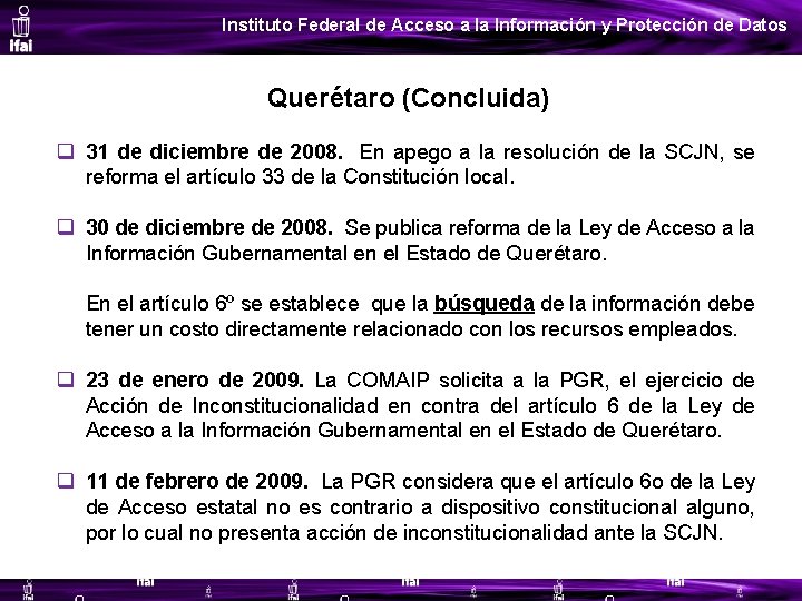 Instituto Federal de Acceso a la Información y Protección de Datos Querétaro (Concluida) q Instituto Federal de Acceso a la Información y Protección de Datos Querétaro (Concluida) q