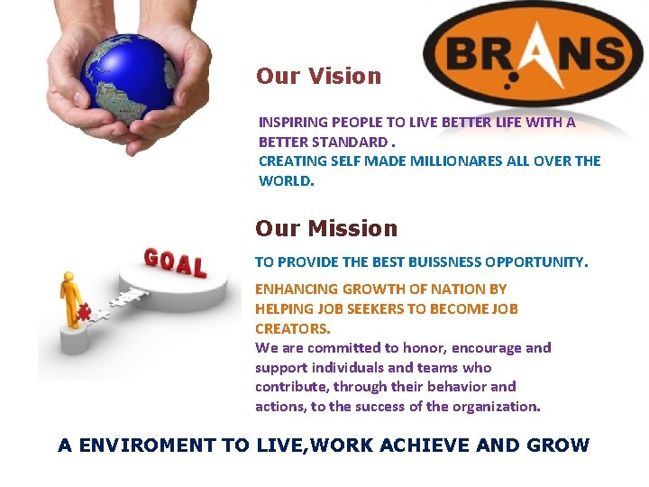 Our Vision INSPIRING PEOPLE TO LIVE BETTER LIFE WITH A BETTER STANDARD. CREATING SELF