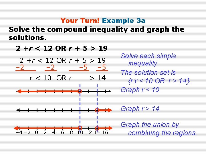 Your Turn! Example 3 a Solve the compound inequality and graph the solutions. 2