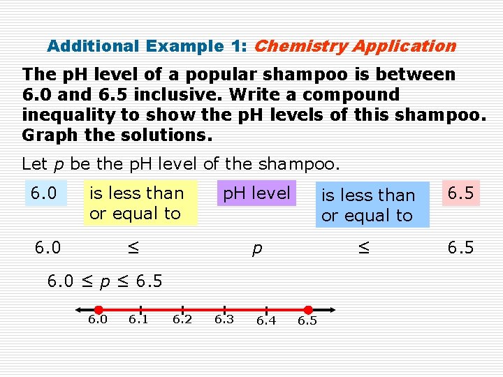 Additional Example 1: Chemistry Application The p. H level of a popular shampoo is