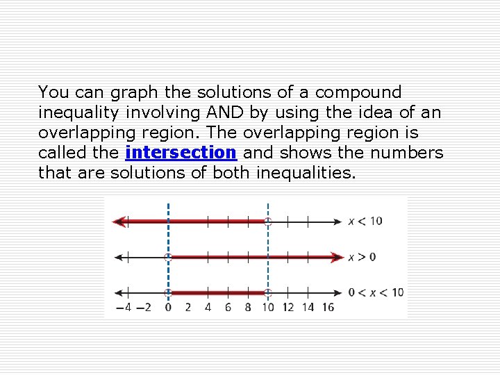 You can graph the solutions of a compound inequality involving AND by using the