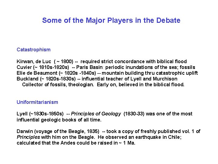 Some of the Major Players in the Debate Catastrophism Kirwan, de Luc ( ~