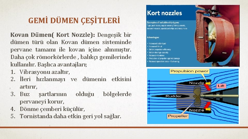 GEMİ DÜMEN ÇEŞİTLERİ Kovan Dümen( Kort Nozzle): Dengeşik bir dümen türü olan Kovan dümen