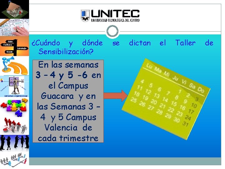 ¿Cuándo y dónde Sensibilización? En las semanas 3 – 4 y 5 -6 en