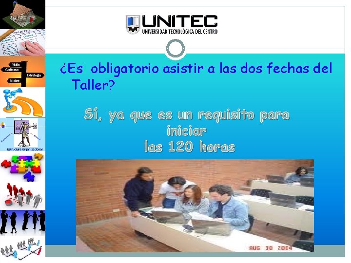 ¿Es obligatorio asistir a las dos fechas del Taller? Sí, ya que es un