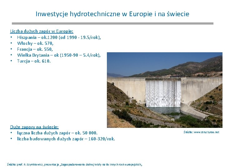 Inwestycje hydrotechniczne w Europie i na świecie Liczba dużych zapór w Europie: • Hiszpania