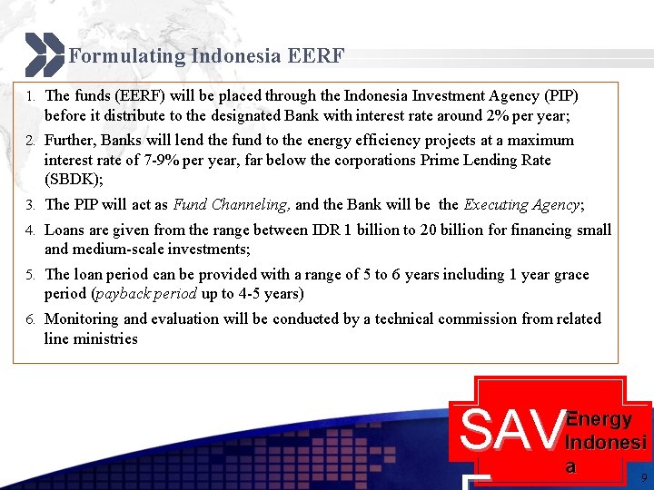 Formulating Indonesia EERF 1. The funds (EERF) will be placed through the Indonesia Investment