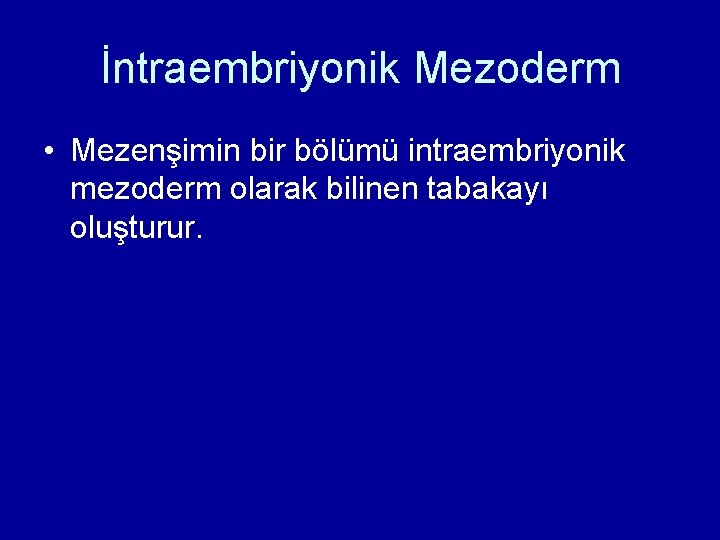 İntraembriyonik Mezoderm • Mezenşimin bir bölümü intraembriyonik mezoderm olarak bilinen tabakayı oluşturur. İntraembriyonik Mezoderm • Mezenşimin bir bölümü intraembriyonik mezoderm olarak bilinen tabakayı oluşturur.