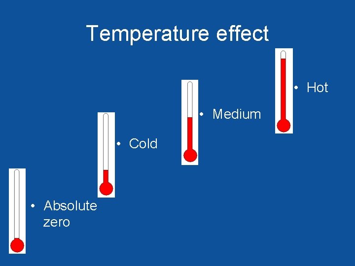 Temperature effect • Hot • Medium • Cold • Absolute zero 