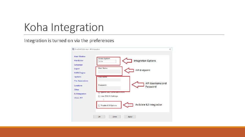 Koha Integration is turned on via the preferences 