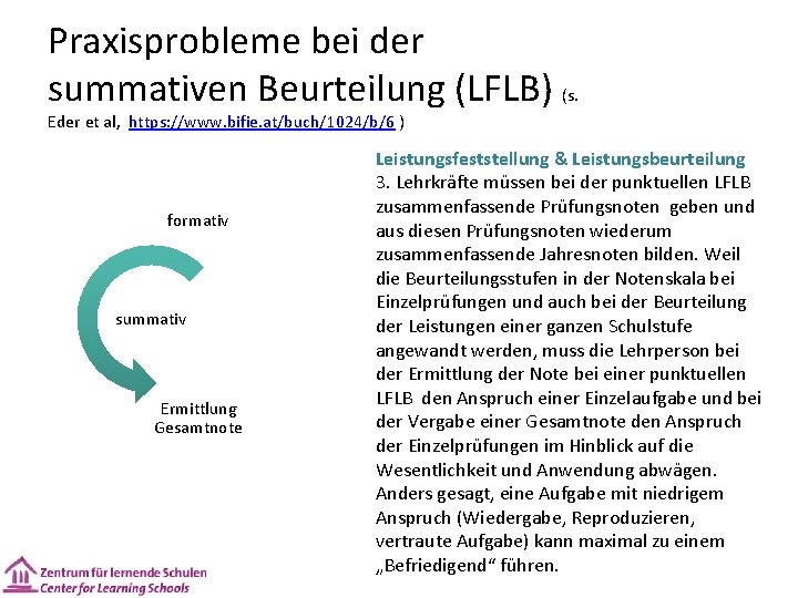 Praxisprobleme bei der summativen Beurteilung (LFLB) (s. Eder et al, https: //www. bifie. at/buch/1024/b/6