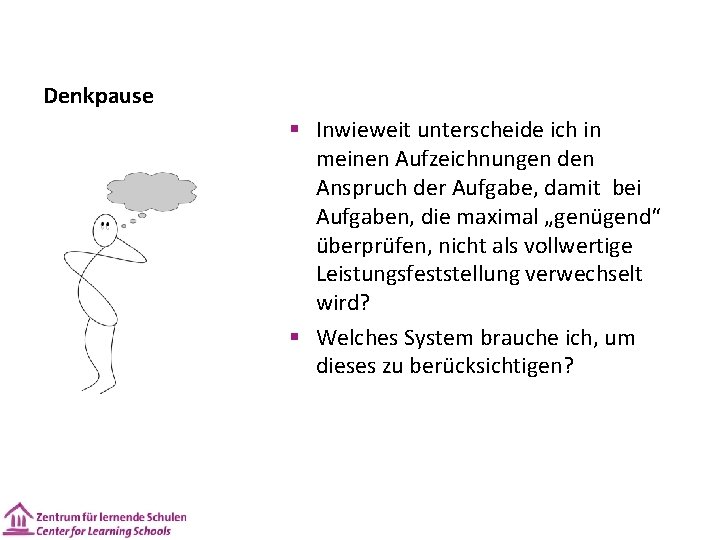 Denkpause § Inwieweit unterscheide ich in meinen Aufzeichnungen den Anspruch der Aufgabe, damit bei