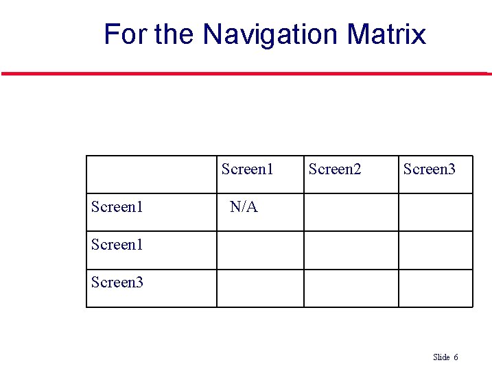 For the Navigation Matrix User Interface Navigation Matrix Template Screen 1 Screen 2 Screen For the Navigation Matrix User Interface Navigation Matrix Template Screen 1 Screen 2 Screen