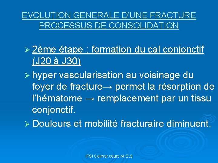 EVOLUTION GENERALE D’UNE FRACTURE PROCESSUS DE CONSOLIDATION Ø 2ème étape : formation du cal