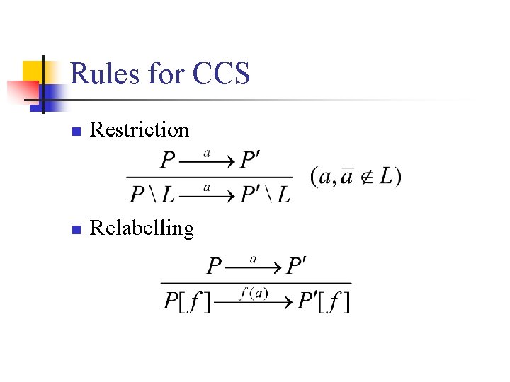 Rules for CCS n Restriction n Relabelling 
