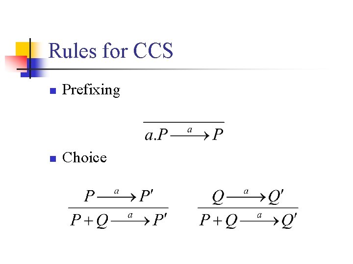 Rules for CCS n Prefixing n Choice 