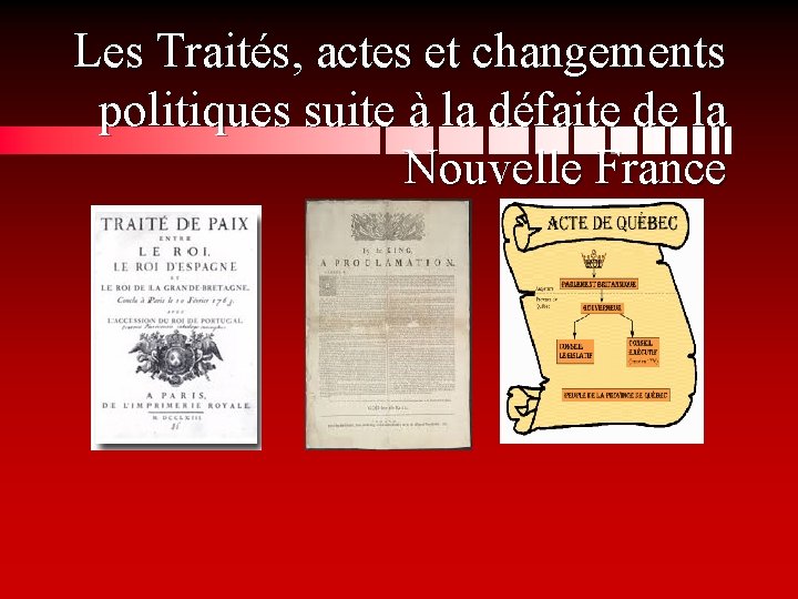 Les Traités, actes et changements politiques suite à la défaite de la Nouvelle France