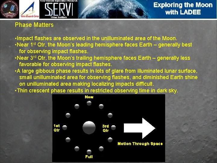 Phase Matters • Impact flashes are observed in the unilluminated area of the Moon.