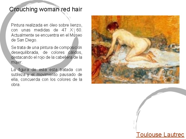 Crouching woman red hair Pintura realizada en óleo sobre lienzo, con unas medidas de Crouching woman red hair Pintura realizada en óleo sobre lienzo, con unas medidas de