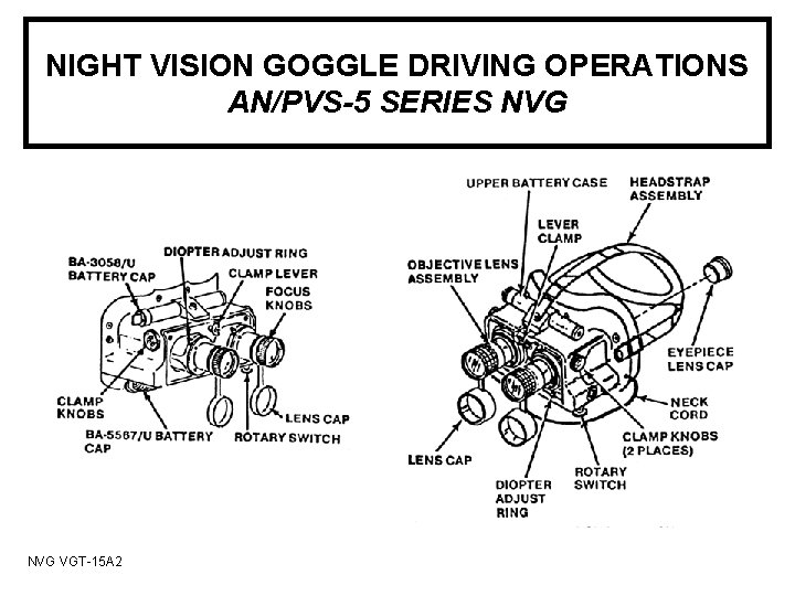 NIGHT VISION GOGGLE DRIVING OPERATIONS AN/PVS-5 SERIES NVG VGT-15 A 2 