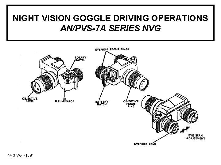 NIGHT VISION GOGGLE DRIVING OPERATIONS AN/PVS-7 A SERIES NVG VGT-15 B 1 