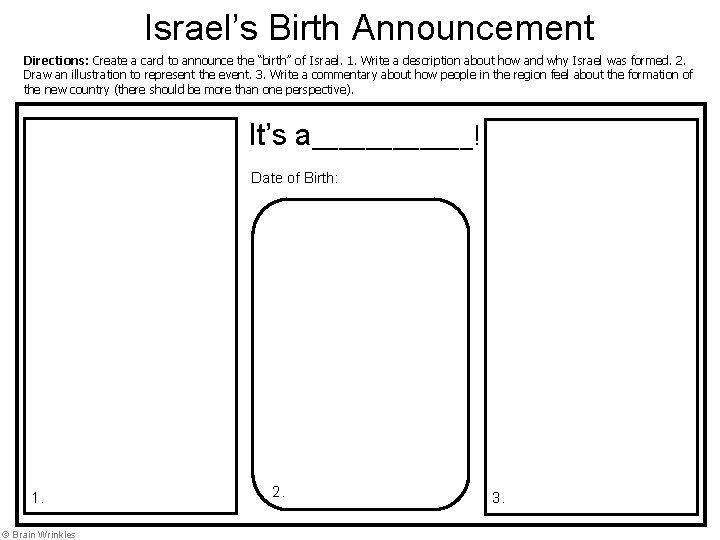 Israel’s Birth Announcement Directions: Create a card to announce the “birth” of Israel. 1.