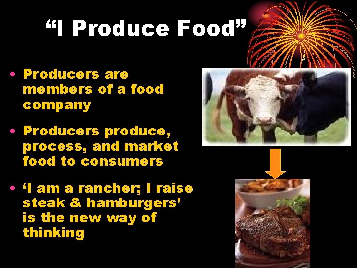 “I Produce Food” • Producers are members of a food company • Producers produce,