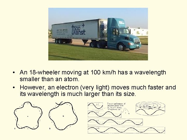  • An 18 -wheeler moving at 100 km/h has a wavelength smaller than