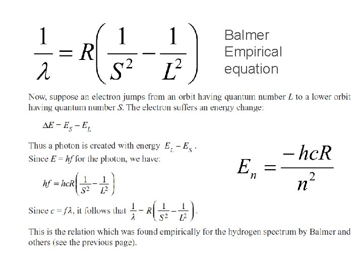 Balmer Empirical equation 