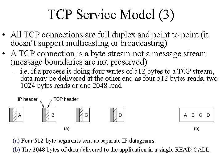TCP Service Model (3) • All TCP connections are full duplex and point to