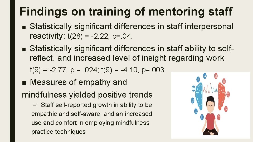 Findings on training of mentoring staff ■ Statistically significant differences in staff interpersonal reactivity: